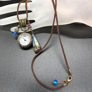 Necklace - Bronze Watch, Diamond Bead, with Large Titanium Crystal